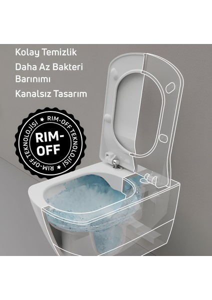 Elegant Mat Antrasit Kanalsız Asma Klozet EG321, Creavit Elegant Duroplast Yavaş Kapak