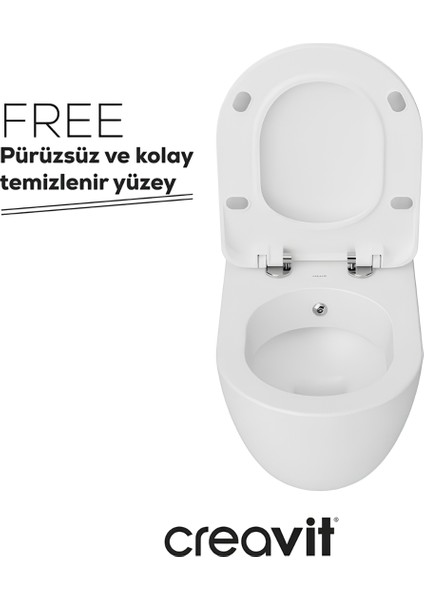 Free Beyaz Kanallı Asma Klozet FE320, Creavit Free Duck Yavaş Kapak