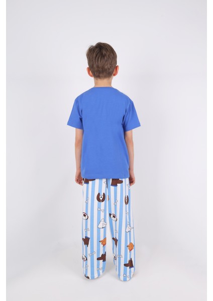 Erkek Çocuk Kısa Kollu Pamuklu Hayvan Desenli Pijama Takımı