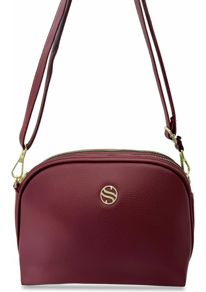 Parlak Siyah Çapraz Kullanıma Uygun Omuz Çantası Bordo