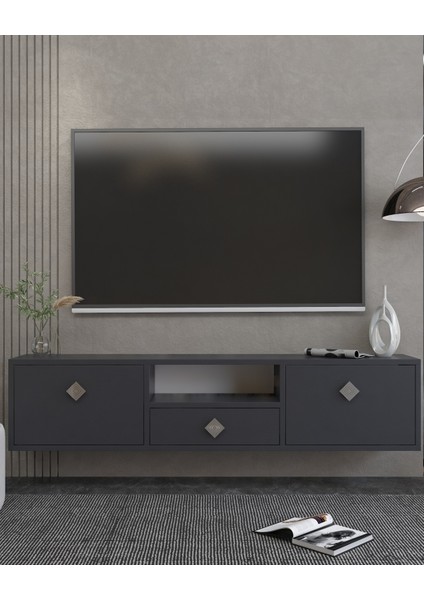 1305DROPCT-1 Duvara Montaj Tv Sehpası Antrasit-Gümüş Kulp
