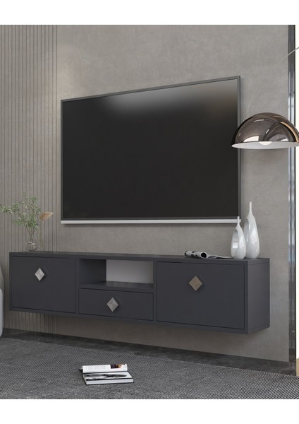 1305DROPCT-1 Duvara Montaj Tv Sehpası Antrasit-Gümüş Kulp