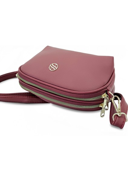 Parlak Siyah Çapraz Kullanıma Uygun Omuz Çantası Bordo modelleri