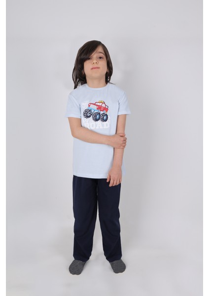 Erkek Çocuk Pamuklu Kısa Kollu Baskılı Pijama Takımı