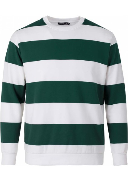 Üç Iplik Baskılı Şardonsuz Sıfır Yaka Yeşil Erkek Sweatshirt 5790-1