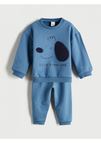 Lc Waıkıkı Mavi Bisiklet Yaka Erkek Bebek Sweatshirt ve Eşofman Alt 2'li