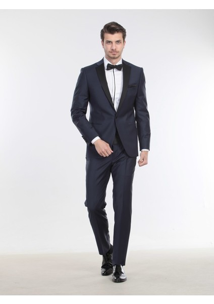 Saks Düz Slim Fit Kelebek Yaka Dokuma Smokin Takım Elbise