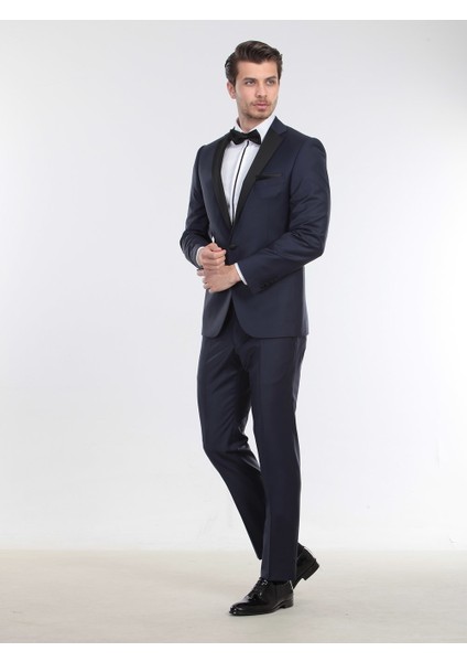 Saks Düz Slim Fit Kelebek Yaka Dokuma Smokin Takım Elbise modelleri