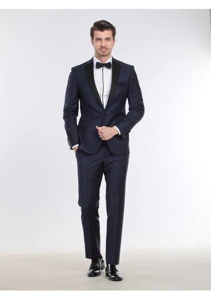 Saks Düz Slim Fit Kelebek Yaka Dokuma Smokin Takım Elbise fırsatları