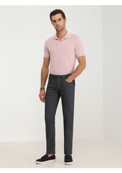 Lacivert Dokuma Slim Fit Casual Pamuk Karışımlı Pantolon