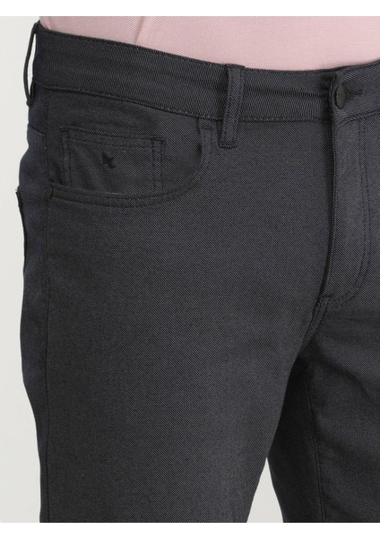 Lacivert Dokuma Slim Fit Casual Pamuk Karışımlı Pantolon