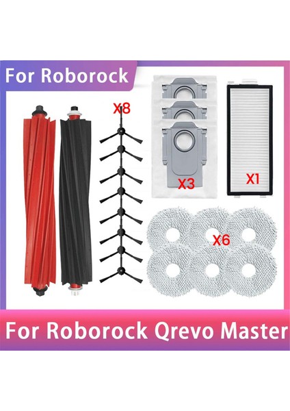 Roborock Qrevo MASTER/V20/P10S Pro Vakum Ana Yan Fırça Paspas Bezleri Hepa Filtreleri Toz Torbaları Için 20 Adet Yedek Parça (Yurt Dışından)