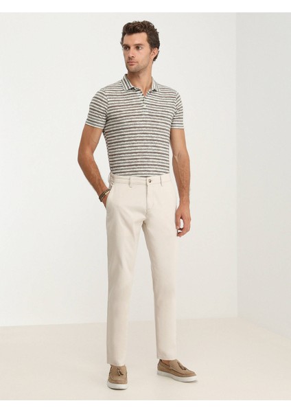 Bej Dokuma Slim Fit Casual Pamuk Karışımlı Pantolon