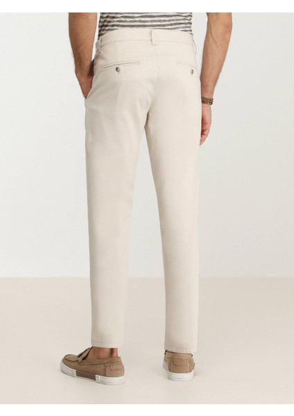 Bej Dokuma Slim Fit Casual Pamuk Karışımlı Pantolon