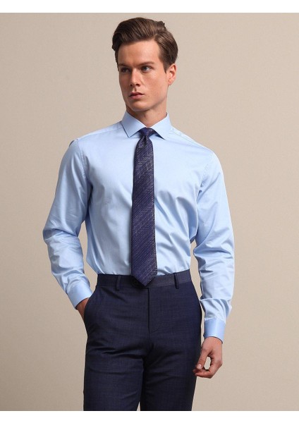 Açık Mavi Düz Regular Fit Dokuma Klasik %100 Pamuk Gömlek indirimleri