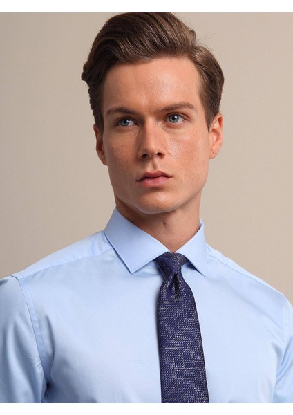 Açık Mavi Düz Regular Fit Dokuma Klasik %100 Pamuk Gömlek