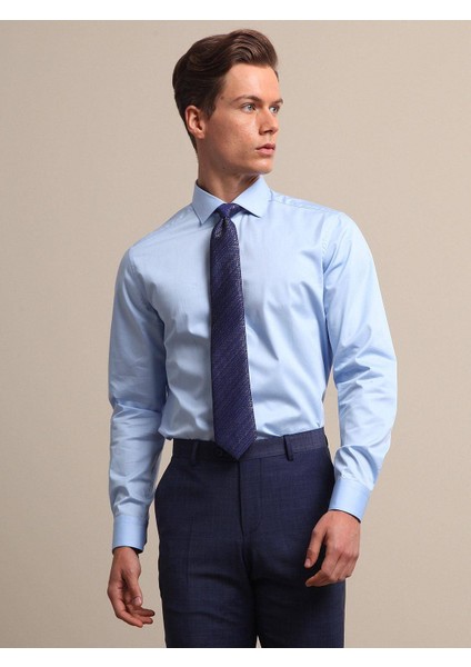 Açık Mavi Düz Regular Fit Dokuma Klasik %100 Pamuk Gömlek