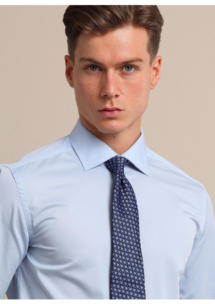 Açık Mavi Düz Regular Fit Dokuma Klasik %100 Pamuk Gömlek