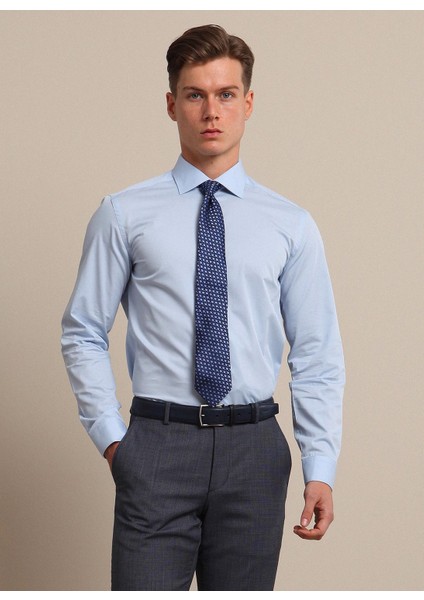 Açık Mavi Düz Regular Fit Dokuma Klasik %100 Pamuk Gömlek fırsatları