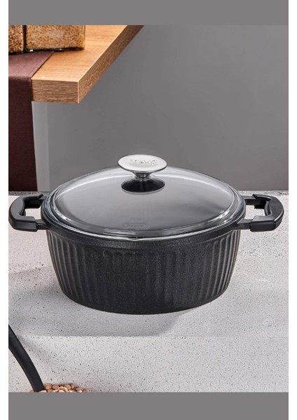 Valeriya Döküm Cam Kapak Derin Tencere 22 cm Siyah TAC-4975 fiyatları