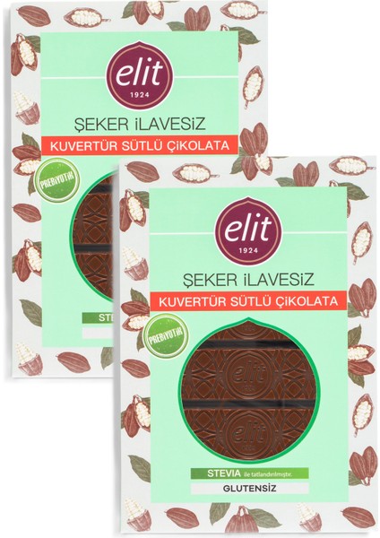 Kuvertür Şeker İlavesiz ve Prebiyotik Sütlü Çikolata 250g 2li Set (2x250g) Glutensiz