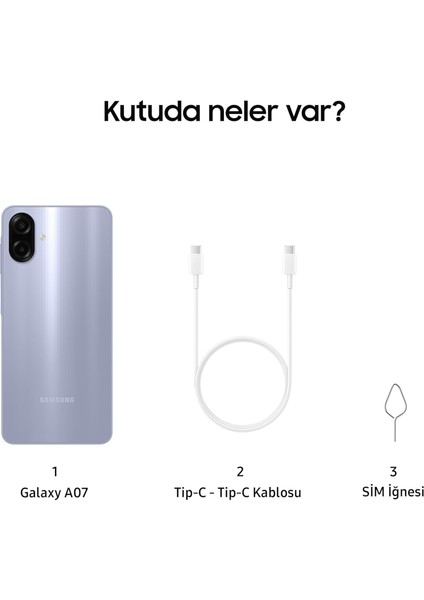 Galaxy A07 128 GB 4 GB Ram (Samsung Türkiye Garantili) Açık Mor modelleri