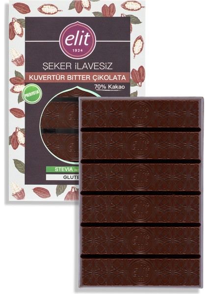 Şeker İlavesiz, Vegan ve Prebiyotik Bitter Çikolata Kuvertür 250g 2'li Set (2x250g) Glutensiz fiyatları