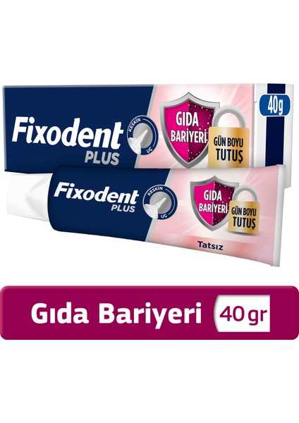 Plus Diş Protez Yapıştırıcı Krem 40 g – Aromasız, Güçlü Tutuş ve Gıda Bariyeri, Tam/Kısmi Protezler İçin