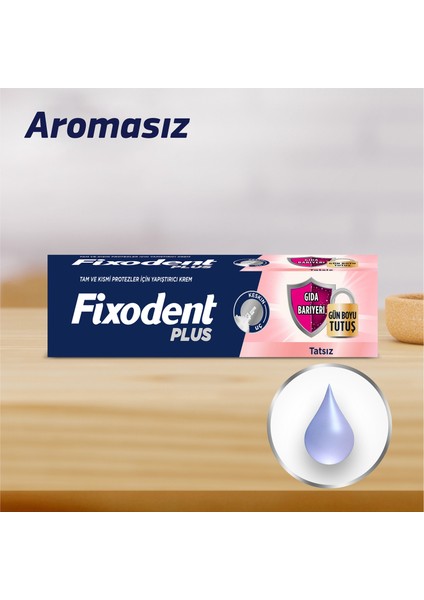 Plus Diş Protez Yapıştırıcı Krem 40 g – Aromasız, Güçlü Tutuş ve Gıda Bariyeri, Tam/Kısmi Protezler İçin