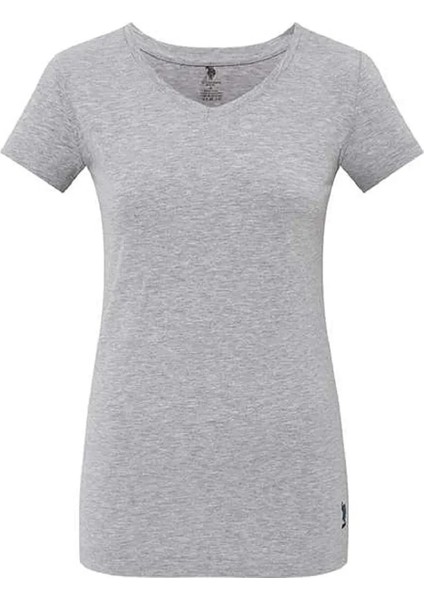 Kadın Gri Melanj Kısa Kollu V Yaka T-Shirt 66004 indirimleri