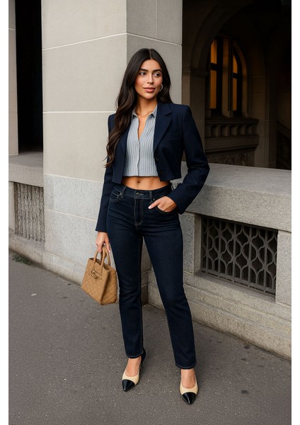 Kadın Likralı Lacivert Düz Jean Pantolon