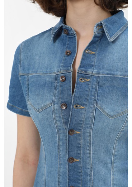Kadın Boydan Düğmeli Jean Elbise