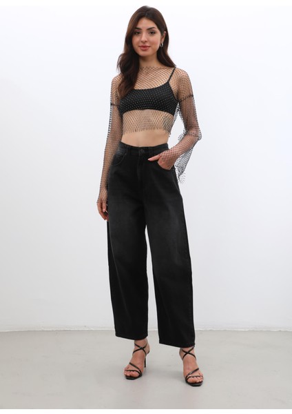 Kadın Yüksek Bel Skater Fit Jean Pantolon