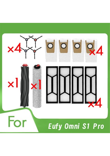 Eufy Omni S1 Pro Otomatik Boşaltma Robot Süpürgesi Için 14 Parça Ana Yan Fırça Filtresi Toz Torbaları Temel Süpürge Aksesuarları (Yurt Dışından)