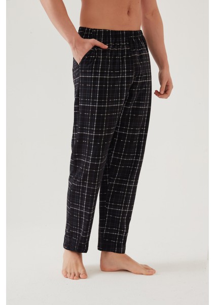 Erkek Pamuklu Ekose-Lacivert 2'li Tek Alt Pijama