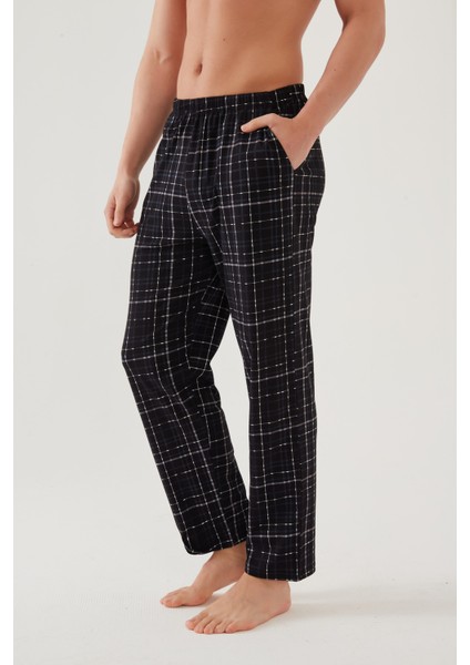 Erkek Pamuklu Ekose-Lacivert 2'li Tek Alt Pijama