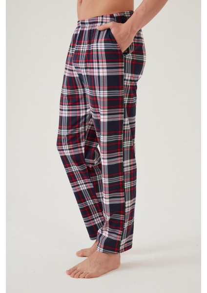 Erkek Pamuklu Ekose-Lacivert 2'li Tek Alt Pijama