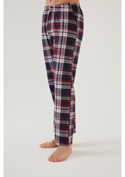 Erkek Pamuklu Ekose-Lacivert 2'li Tek Alt Pijama