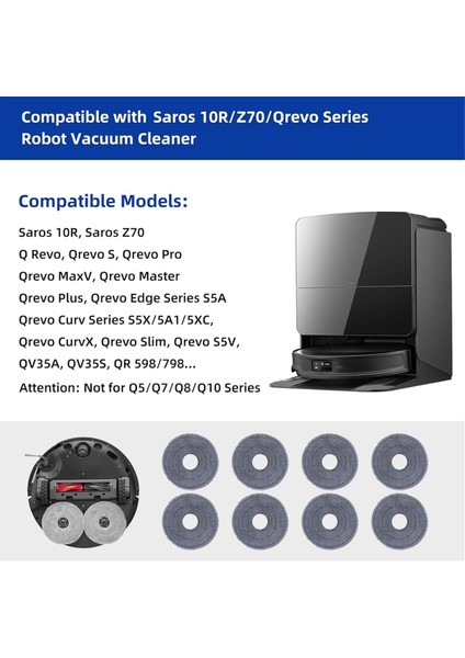Roborock Saros 10R/Z70/Q Revo/qrevo S/qrevo Pro/qrevo Master/qrevo Plus/qrevo Curv Parçaları Için Mikrofiber Paspas Pedleri (Yurt Dışından) modelleri