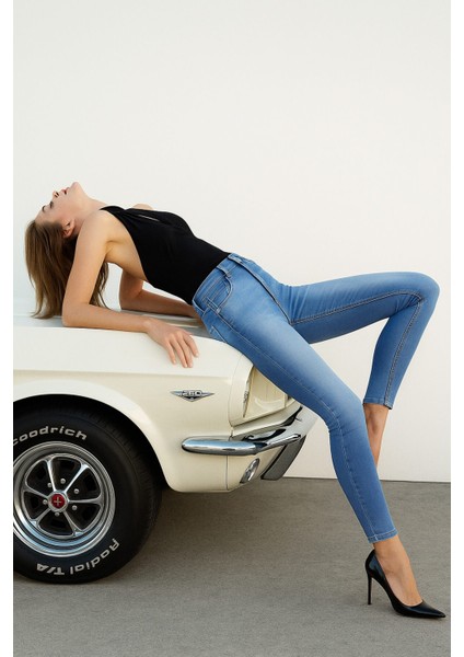 Kadın Skinny Fit Esnek Pantolon Mavi