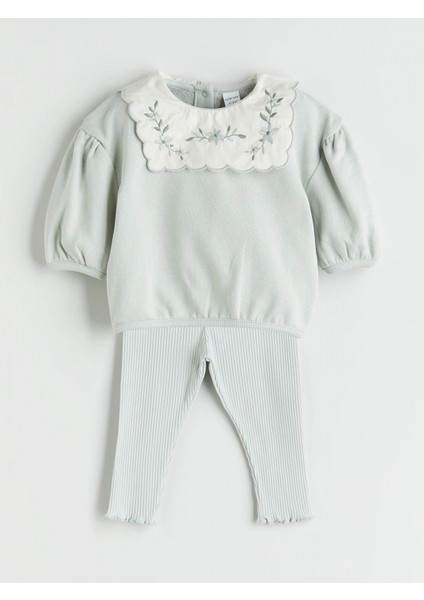 Lcw Baby Gri Bisiklet Yaka Kız Bebek Sweatshirt ve Tayt 2'li modelleri