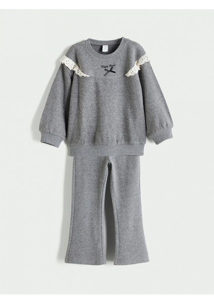 Lcw Kids Antrasit Bisiklet Yaka Kız Çocuk Sweatshirt ve Eşofman Altı