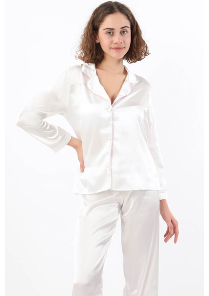 Pierre Cardin Kadın Biyeli Saten Pijama Takımı