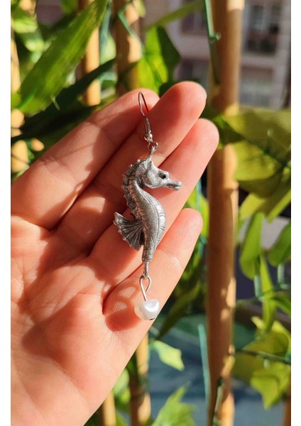Silver Seahorse Gümüş Renkli Özel Tasarım Denizatı Küpe modelleri