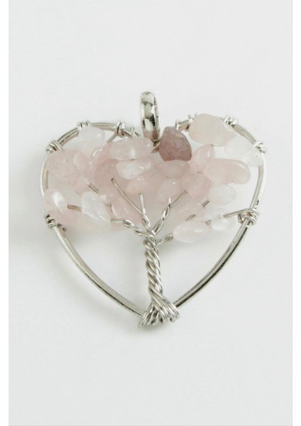 Allzey Pembe Kuvars Kalp Doğaltaş Kolye Ucu-Açık Pembe