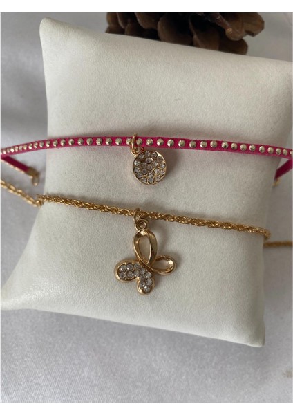 Parlak Taşlı Kelebek Figürlü Ikili Halhal