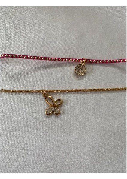 Parlak Taşlı Kelebek Figürlü Ikili Halhal fiyatları