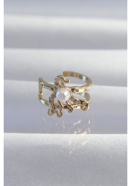 Pirinç Gold Renk Incili Ahtapot Earcuff Küpe - TJ-BKP9333