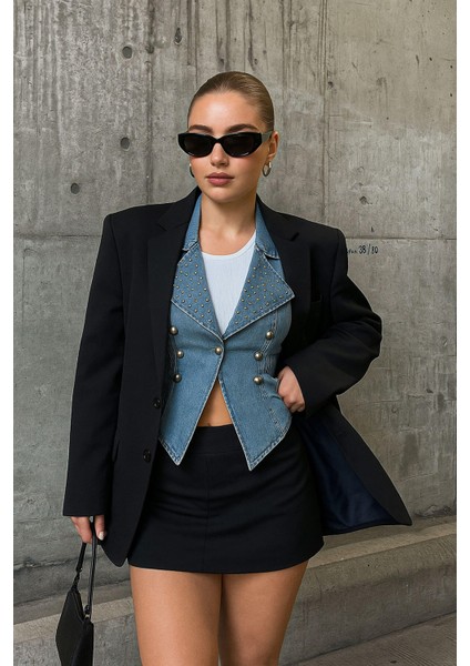 Kadın Taşlı Slim Fit Yelek