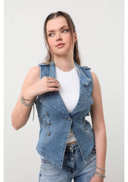 Kadın Taşlı Slim Fit Yelek